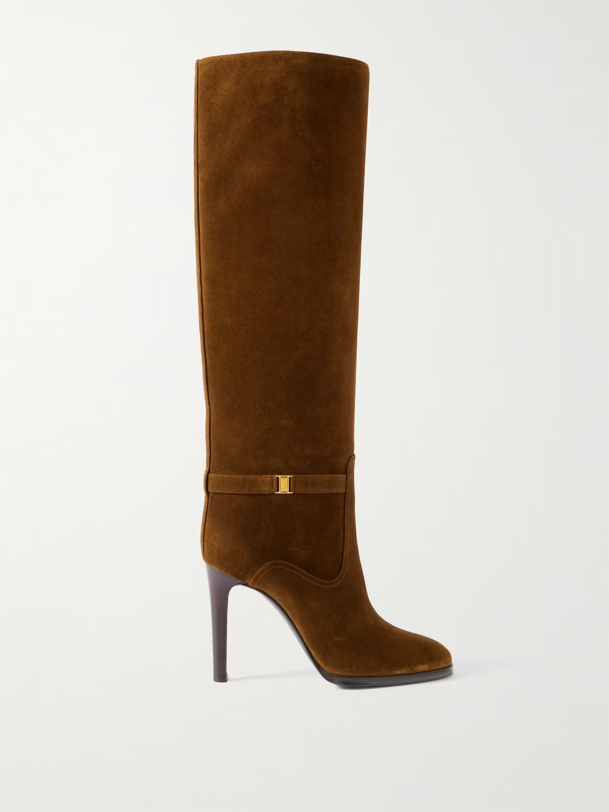 SAINT LAURENT - Diane Logo-embellished Suede Knee Boots - Brown | NET-A-PORTER (US)