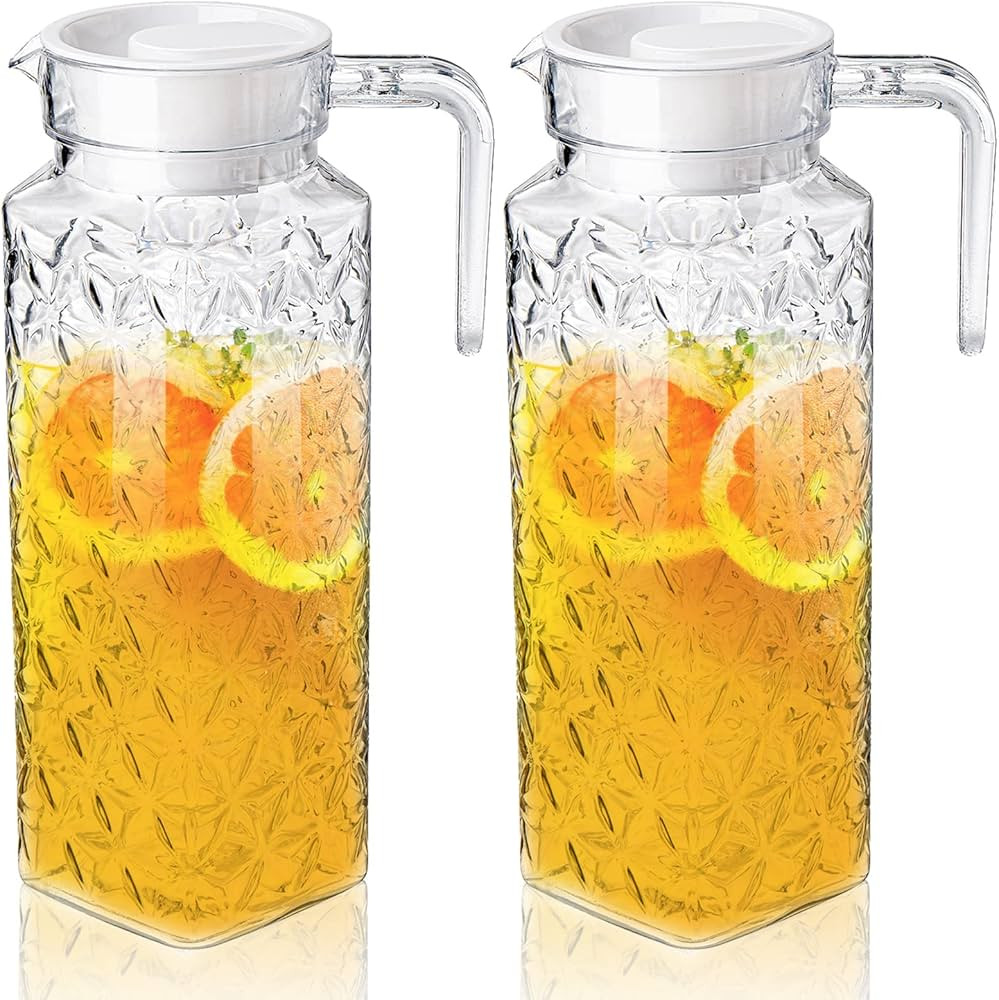 Peohud 2 Pack Acrylic Pitchers, 37oz Clear Plastic Pitcher with Removable Lid, Transparent Juice ... | Amazon (US)