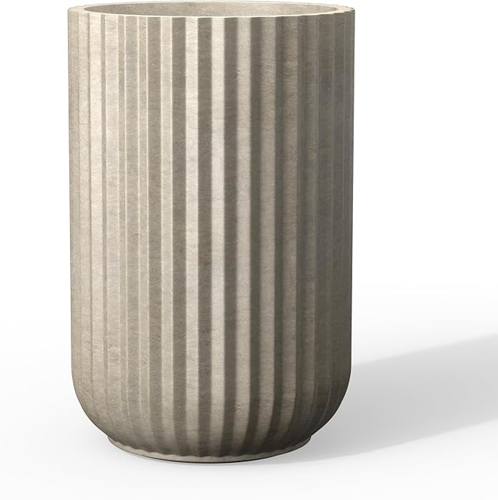 Kante Tall Fulted Planter, 21.7 Inch Tall Round Concrete Plant Pots with Drainage Hole and Rubber... | Amazon (US)