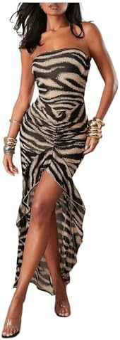 GORGLITTER Women's Mesh Zebra Tube Top Dresses Summer Animal Print Strapless Cocktail Party Holid... | Amazon (US)