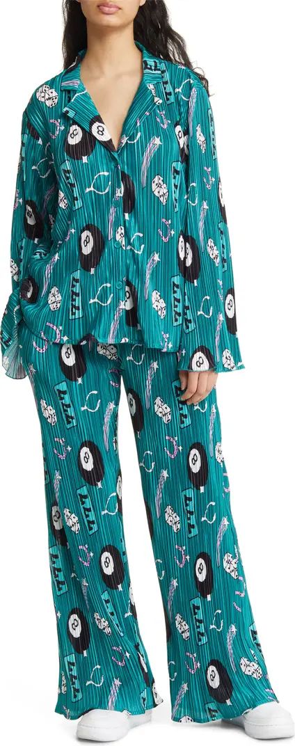 Dressed in Lala Notched Collar Plissé Top & High Waist Pants Set | Nordstrom | Nordstrom