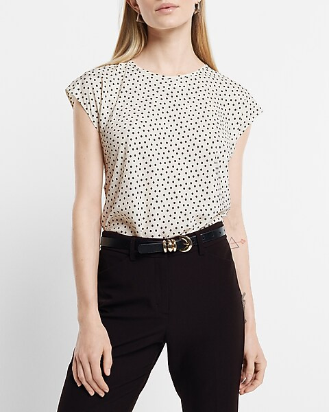 Satin Polka Dot Crew Neck Gramercy Tee | Express