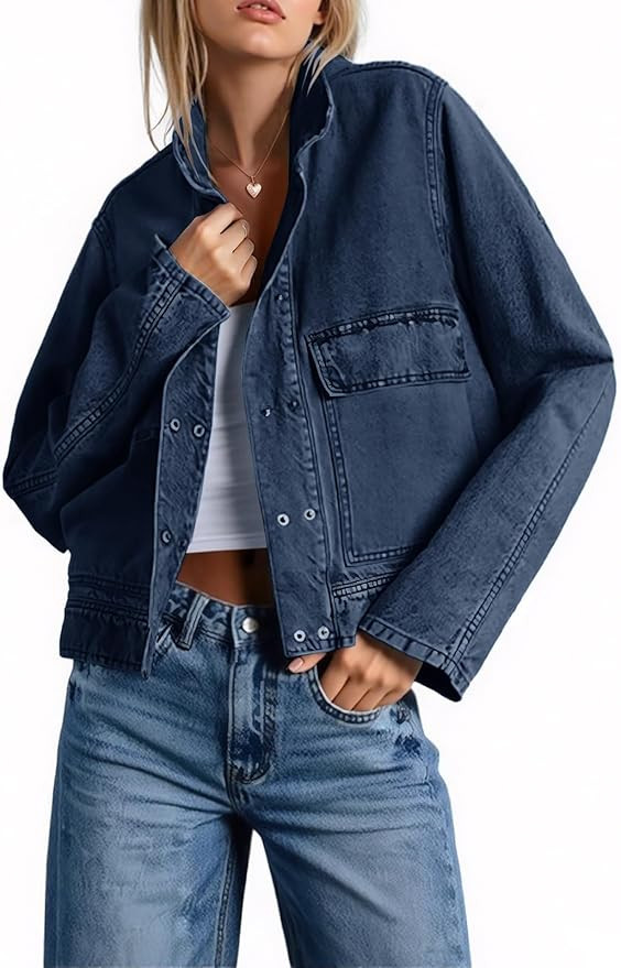 Womens Denim Jackets Casual Lightweight Long Sleeve Button Down Jean Shirt Shackets with Pockets | Amazon (US)