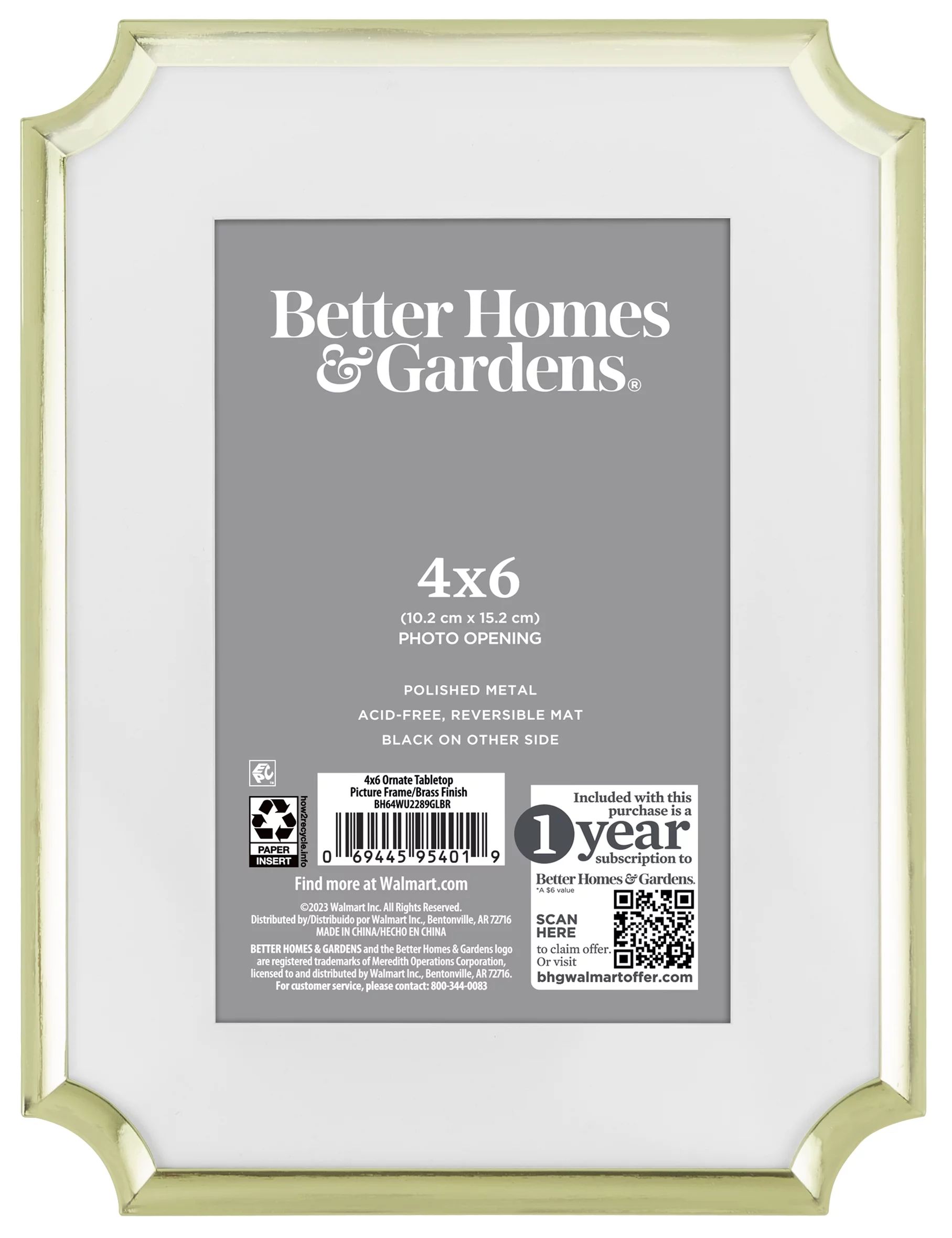 Better Homes & Gardens 6x8 Matted to 4x6 Ornate Tabletop Picture Frame, Gold | Walmart (US)