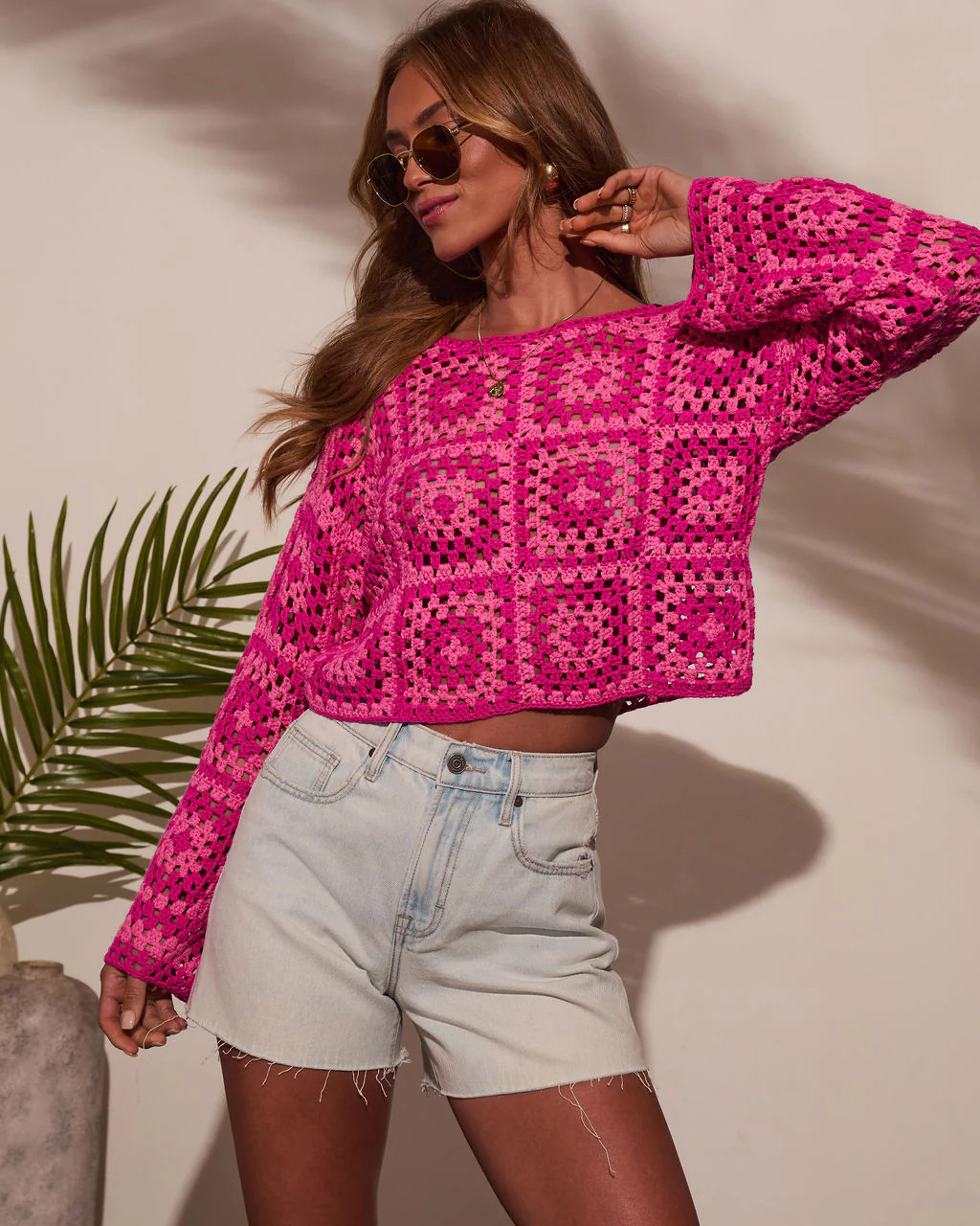 Elisa Knit Crochet Long Sleeve Top | VICI