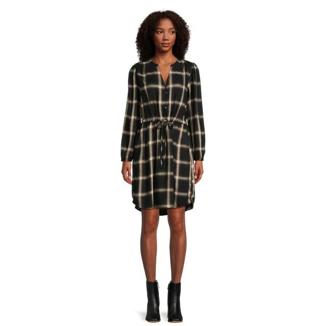 Time and Tru Women's Long Sleeve Drawstring Dress | Walmart (US)