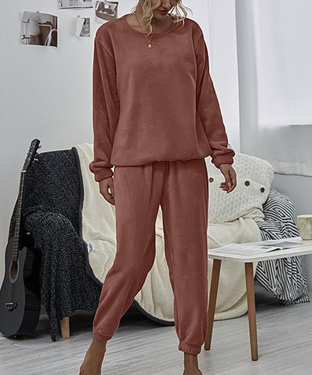 Brick Red Pullover & Joggers - Women | Zulily