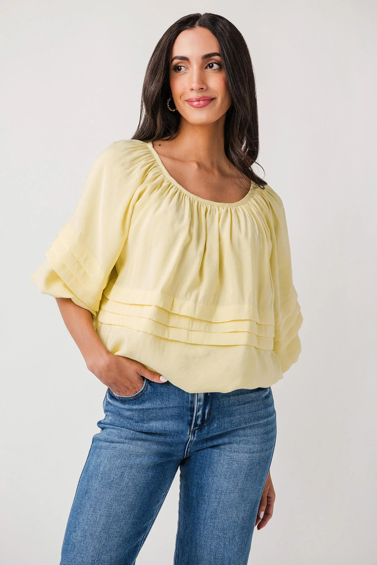 Bucketlist Rishi Pintuck Bubble Hem Solid Top | Social Threads