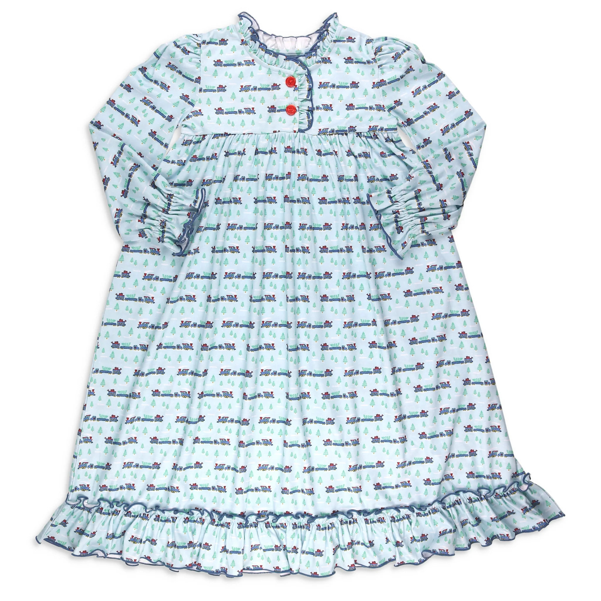 Girls Gown - Christmas Trains - Shrimp and Grits Kids | Shrimp and Grits Kids