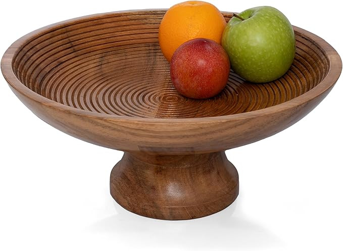 Folkulture Wooden Fruit Bowl for Kitchen Counter, Fruit Bowls for Farmhouse Décor, Pedestal Bowl... | Amazon (US)