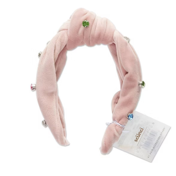 scunci Collection Fashion Velvet Turban Knotted Stud Embellished Headband - Blush | Target