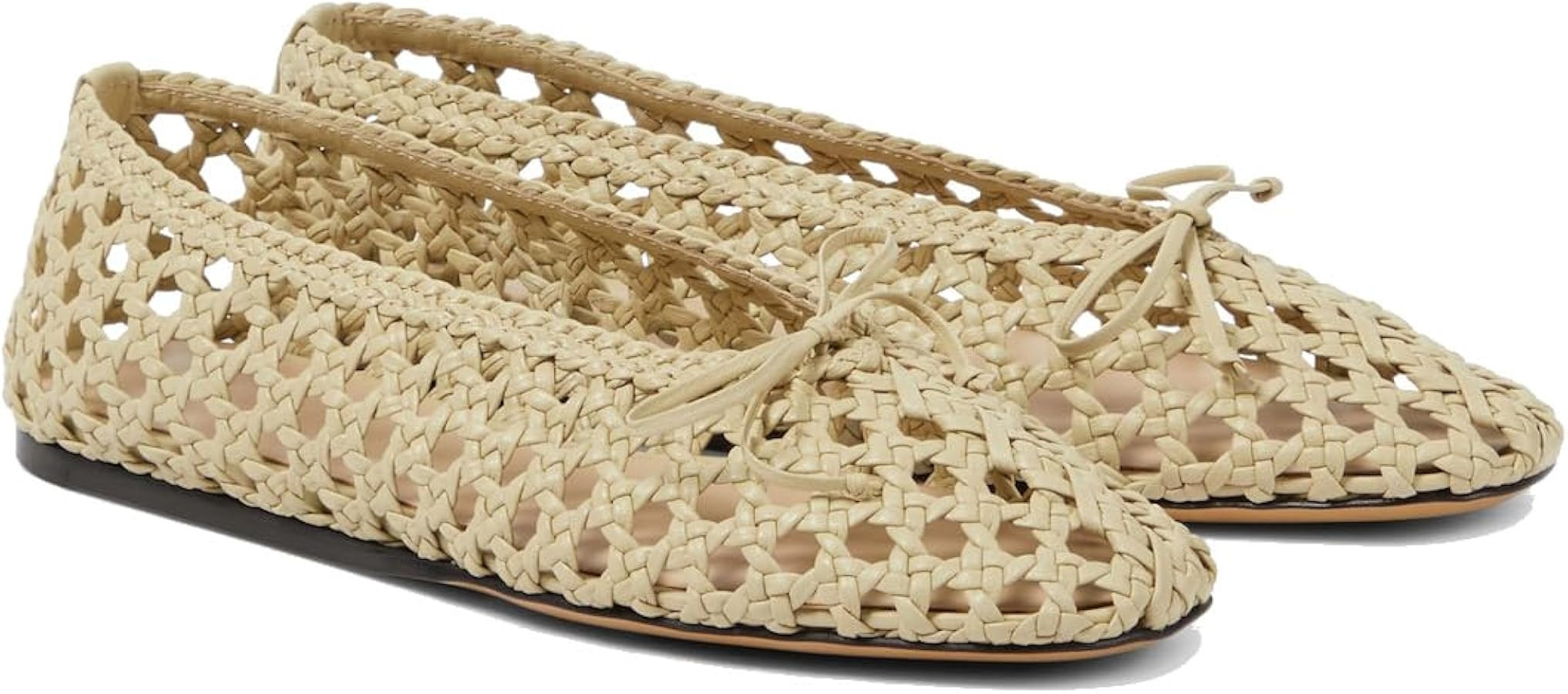 Women's Ballet Flats Crocheted Raffia Mesh Ballerina Shoes Bow Fishnet Mary Jane Dress Shoes Comf... | Amazon (US)