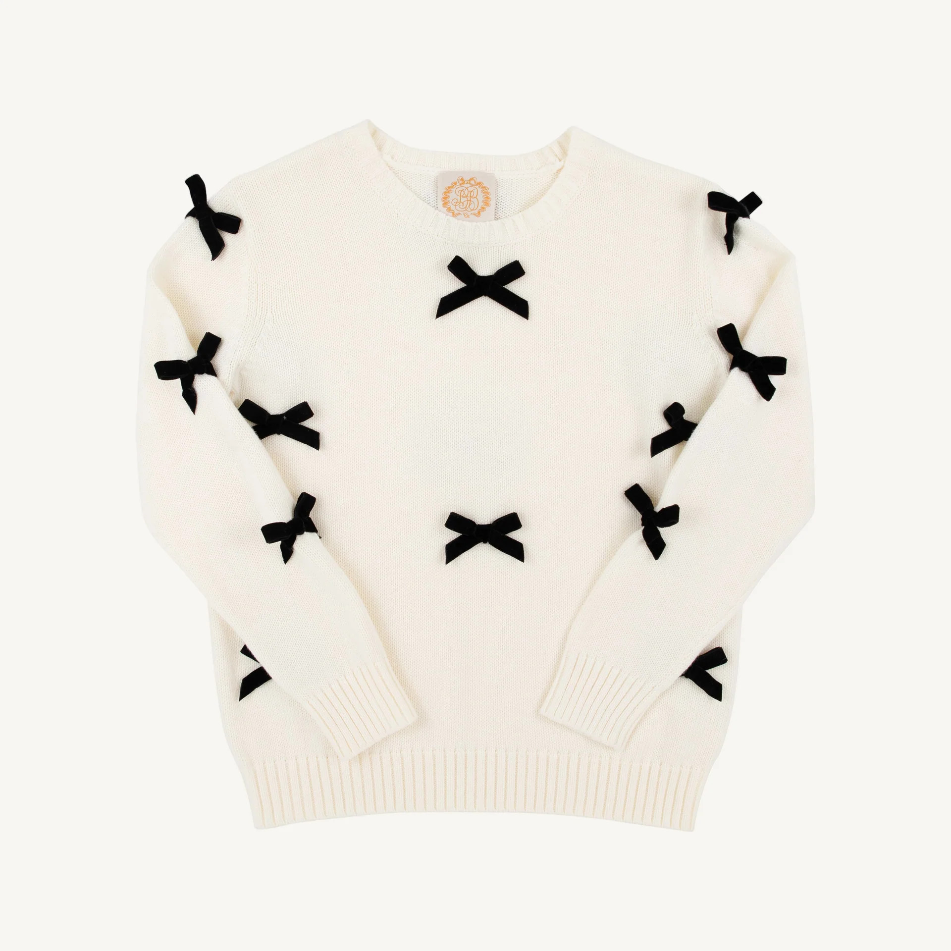 Isabelle's Sweater - Palmetto Pearl with Newport Night Velveteen Bows | The Beaufort Bonnet Company