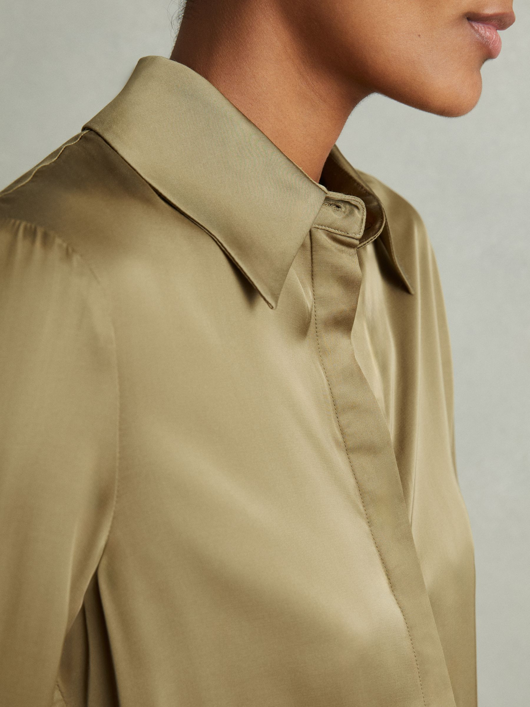 Reiss Fitted Layered Cuff Shirt in Khaki - REISS | Reiss UK
