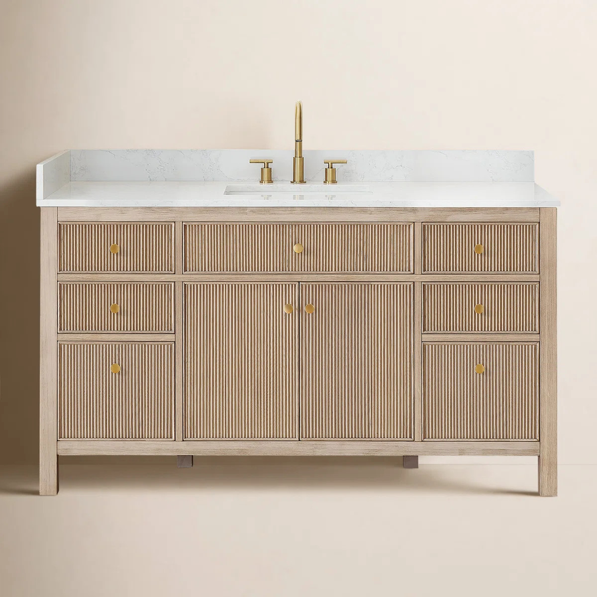 Lala 60" Single Bathroom Vanity with Grain White Engineered Stone Countertop without Mirror | Birch Lane