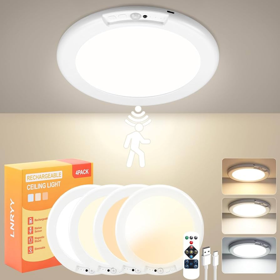 LNRYY 4Pack Rechargeable Motion Sensor Magnetic Ceiling Light with Remote | Amazon (US)