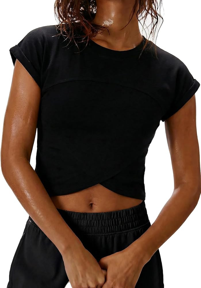 iGENJUN Womens Basic T-Shirts Scoop Neck Short Sleeve Crop Tops Cute Summer Tops Slim Fit Tees Y2... | Amazon (US)