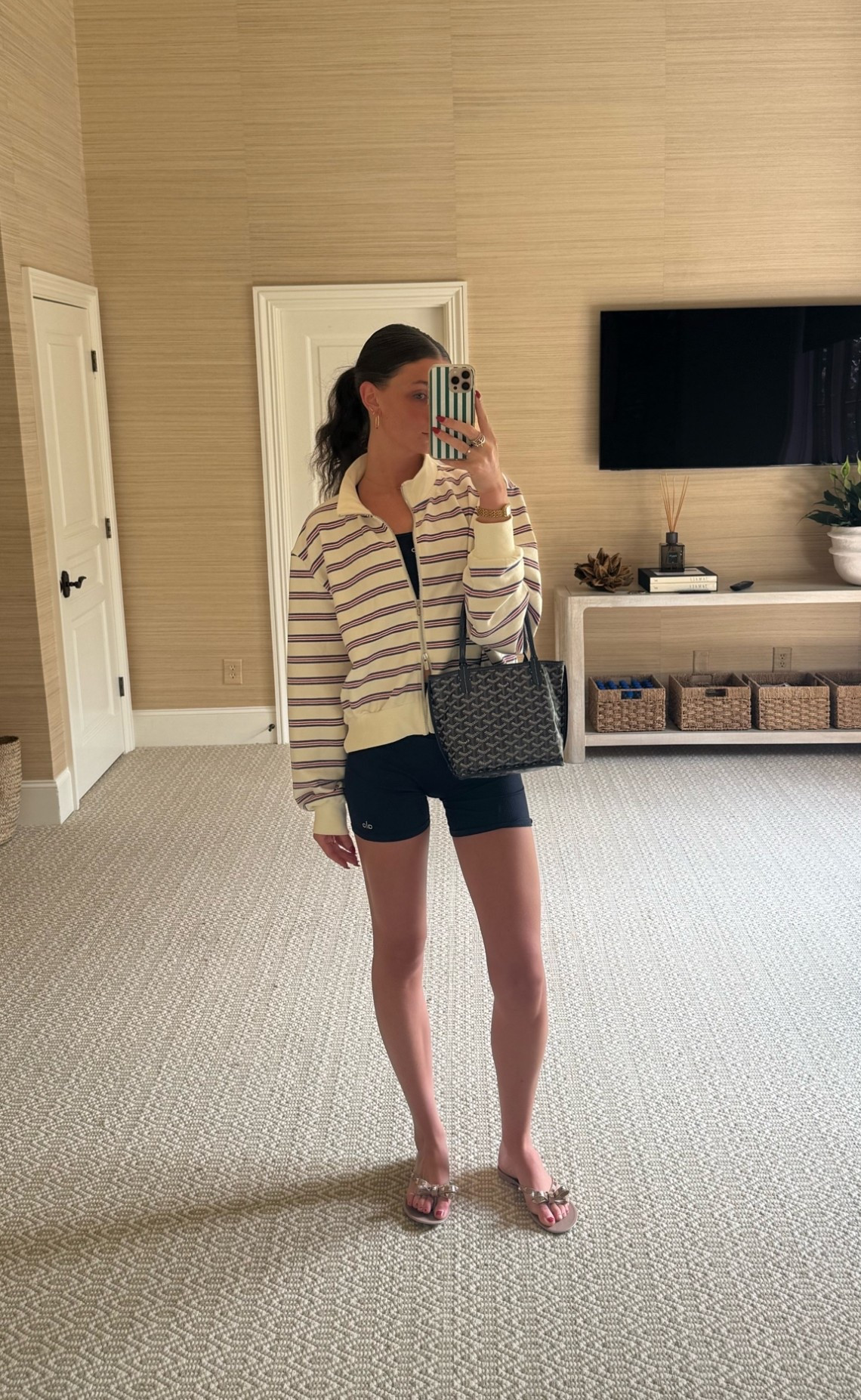 Navy alo tank top and navy biker shorts workout set. Ivory zip up with red and navy stripes. Parke sweatshirt and alo yoga set. Pilates outfit. Outfit inspo. Summer outfit.

#LTKootd #LTKActive