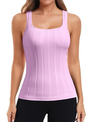 ATTRACO Ribbed Tank Top for Women Athletic Running Tank Workout Compression Sleeveless Top L | Amazon (US)