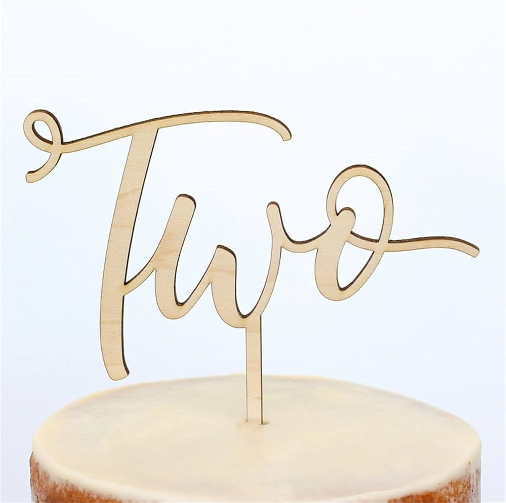 Wood Two Cake Topper , 2nd Birthday Boy and Girl Party Decoration - Rural 2 Year Anniversary | Amazon (US)