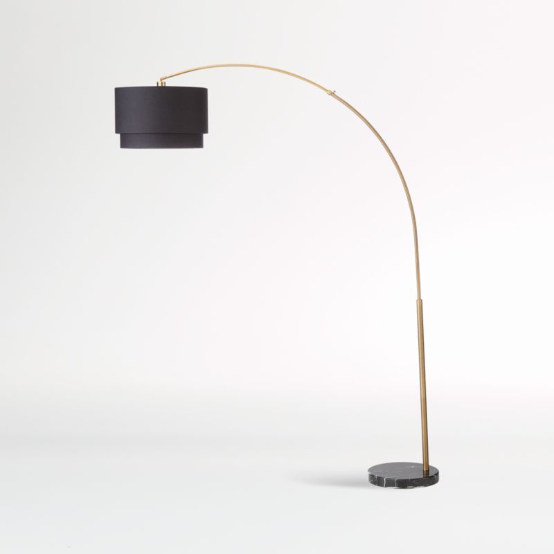 Meryl Arc Brass Corner Floor Lamp with Black Shade + Reviews | Crate & Barrel | Crate & Barrel