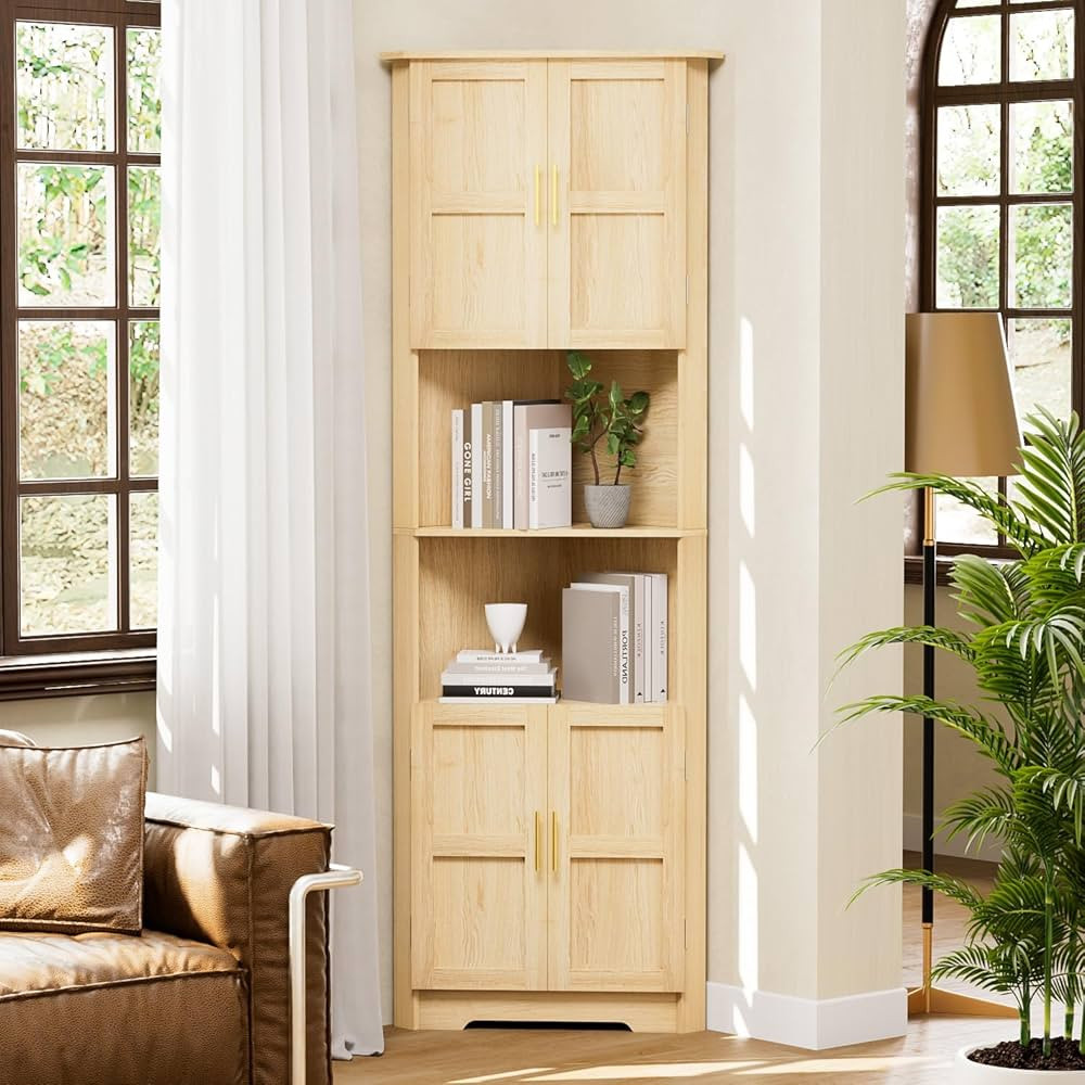67'' Tall Corner Cabinet with 4 Doors and Storage Shelves, Modern Storage Cabinet with Barn Door ... | Amazon (US)