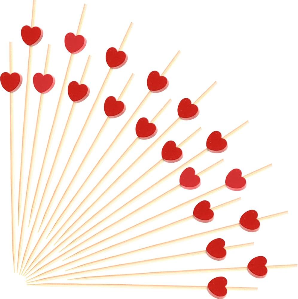 100pcs Red Heart Cocktail Picks 4.7" Long Fruit Sticks Food Toothpicks Sandwich Appetizer Charcut... | Amazon (US)