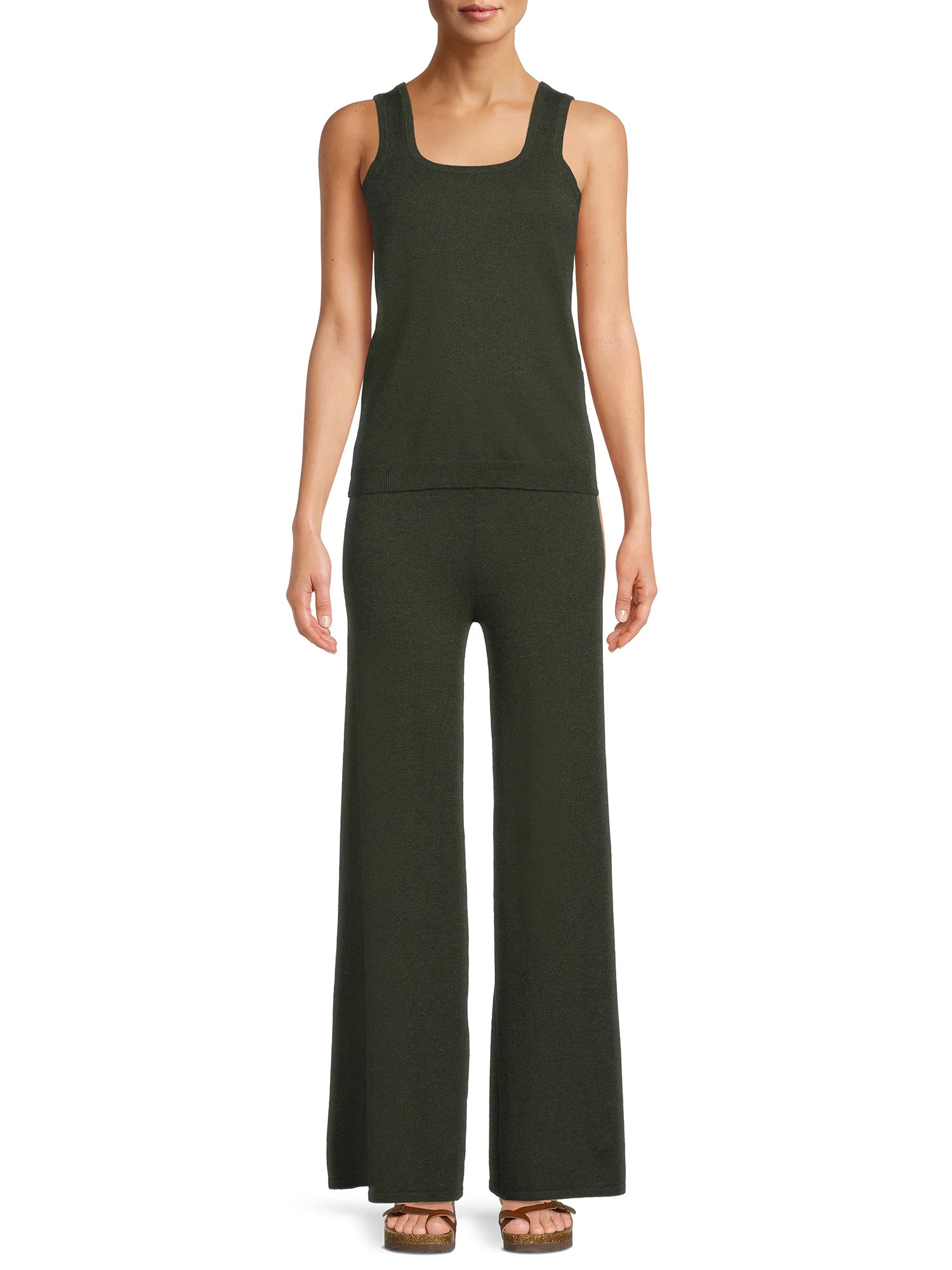 Time and Tru Women's Sweater Tank Top and Wide Leg Pants, 2-Piece Set | Walmart (US)