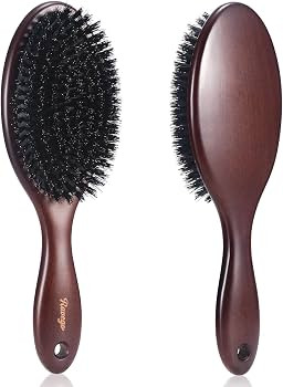 Boar Bristle Hair Brush, Detangles & Styles Fine, Frizzy Hair, Brown Wooden Handle, Unisex Adult,... | Amazon (UK)