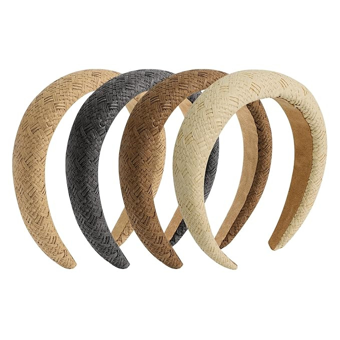 ACO-UINT 4 Pack Straw Headbands for Women, Plain Headbands Padded Headbands with Soft Fabric Fash... | Amazon (US)
