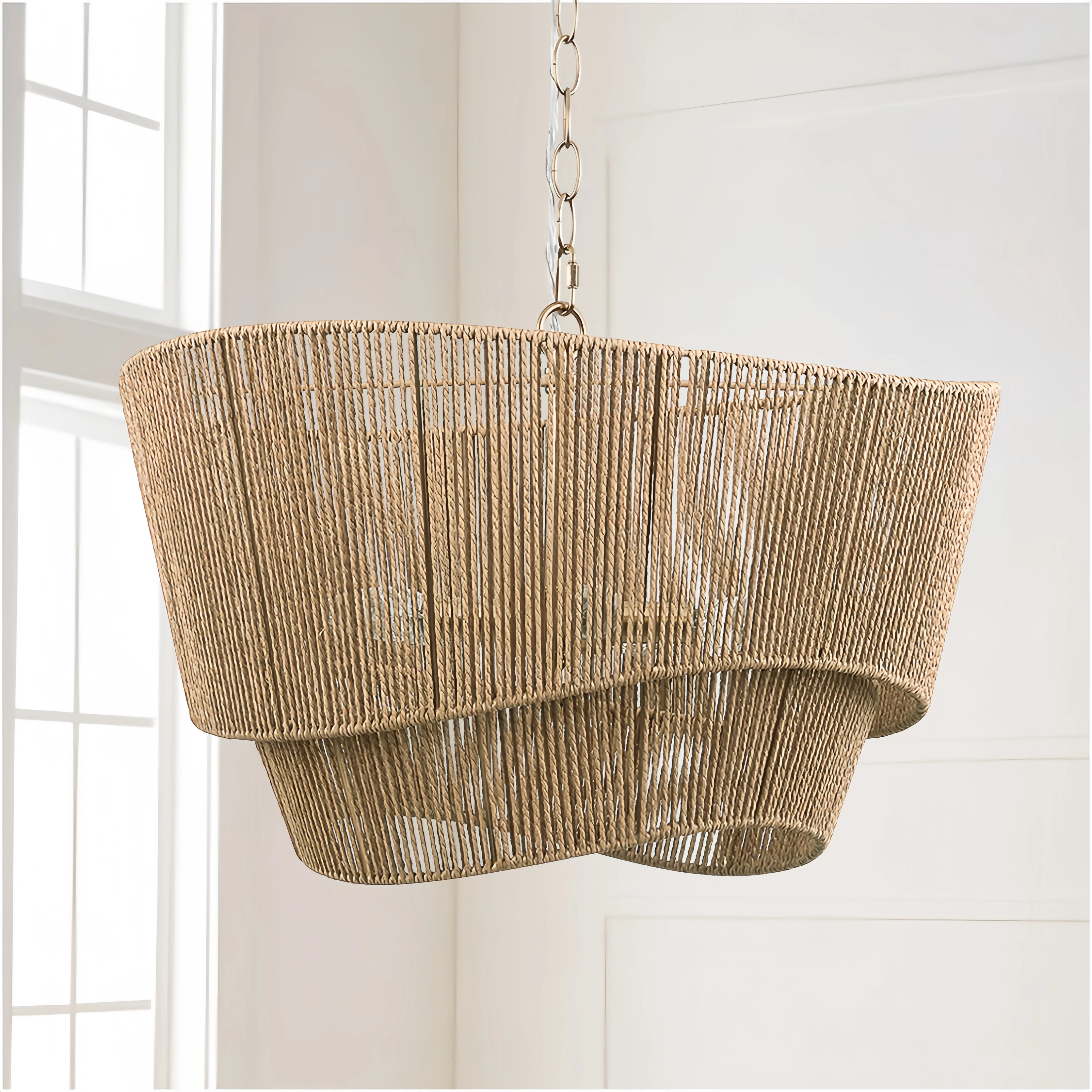 5-light 21" Electroplated Wood Rattan Paper Rope Durm Chandelier for Living Room/bedroom | Wayfair North America