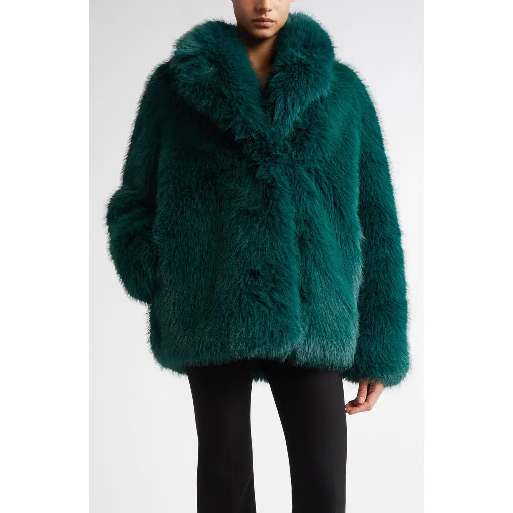 Stand Studio Hunter Oversize Faux Fur Jacket in Teal at Nordstrom, Size 6 Us | Nordstrom