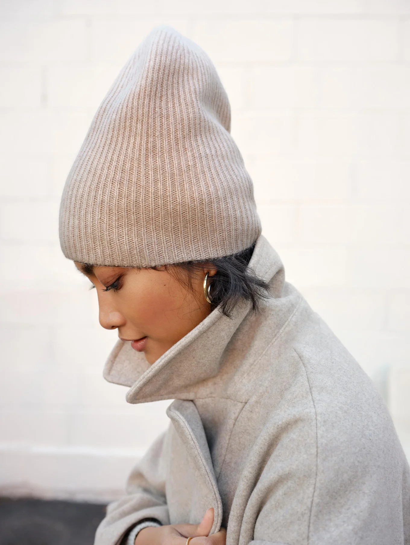 Cashmere Plush Rib Beanie | White and Warren