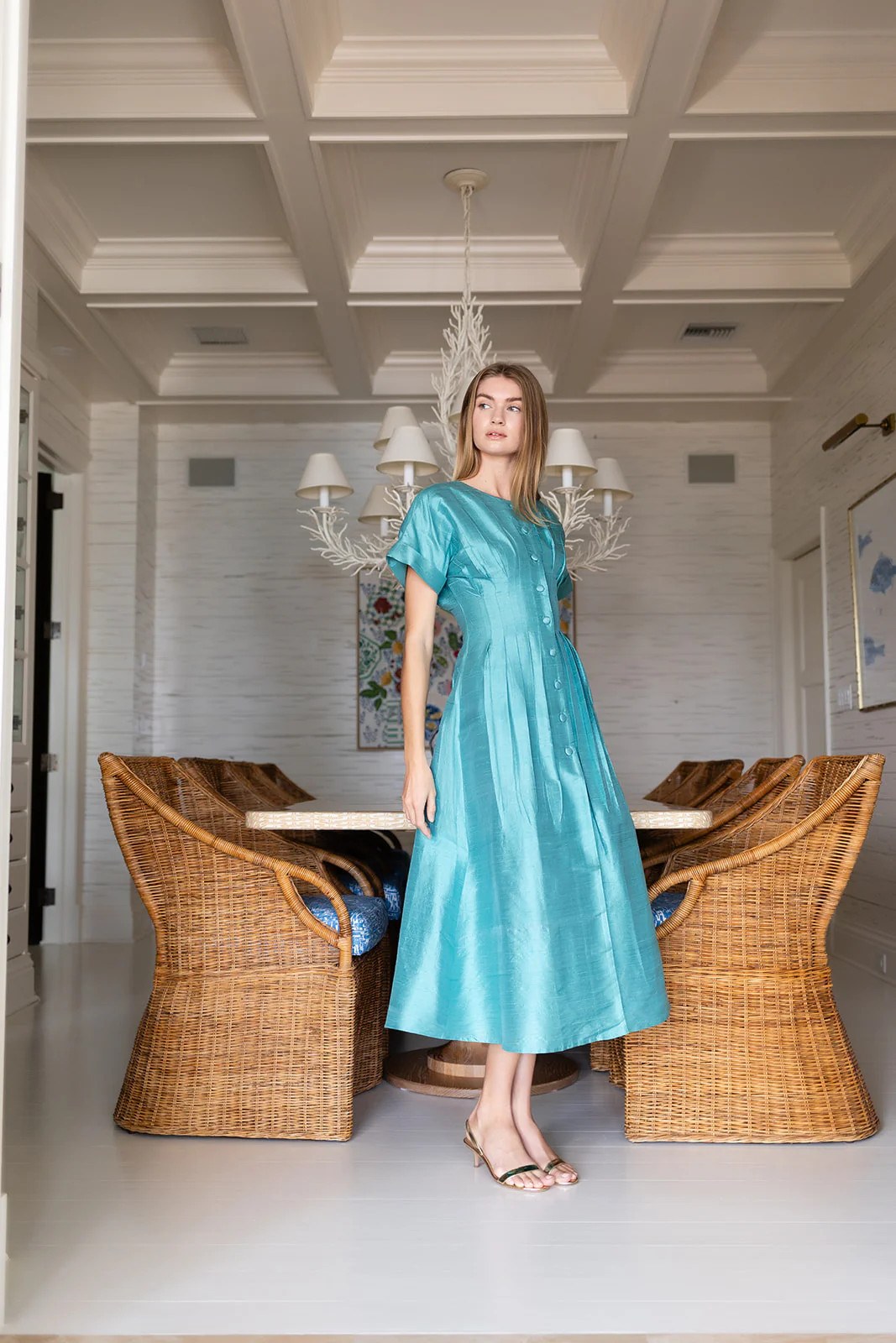 Lila Dress Dupioni - Dusty Aqua | Julia Amory