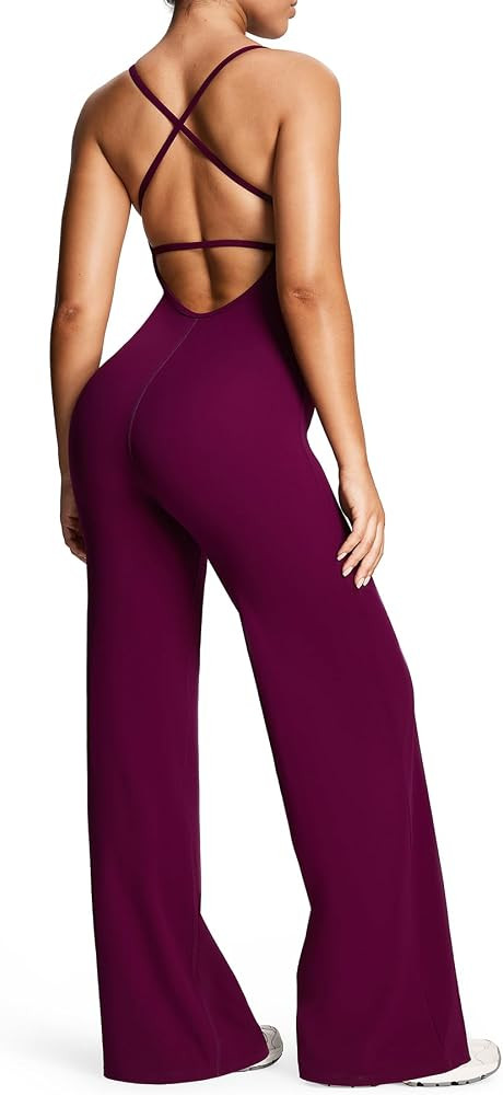 Aoxjox Workout Athlenza Jumpsuit for Women Straight Leg Cross Back One Piece Lumastretch™ Gym Y... | Amazon (US)
