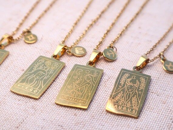 Zodiac Tarot Necklace · Gift for Astrology Lovers 18k gold plated · Star Sign Pendant · Conste... | Etsy (US)