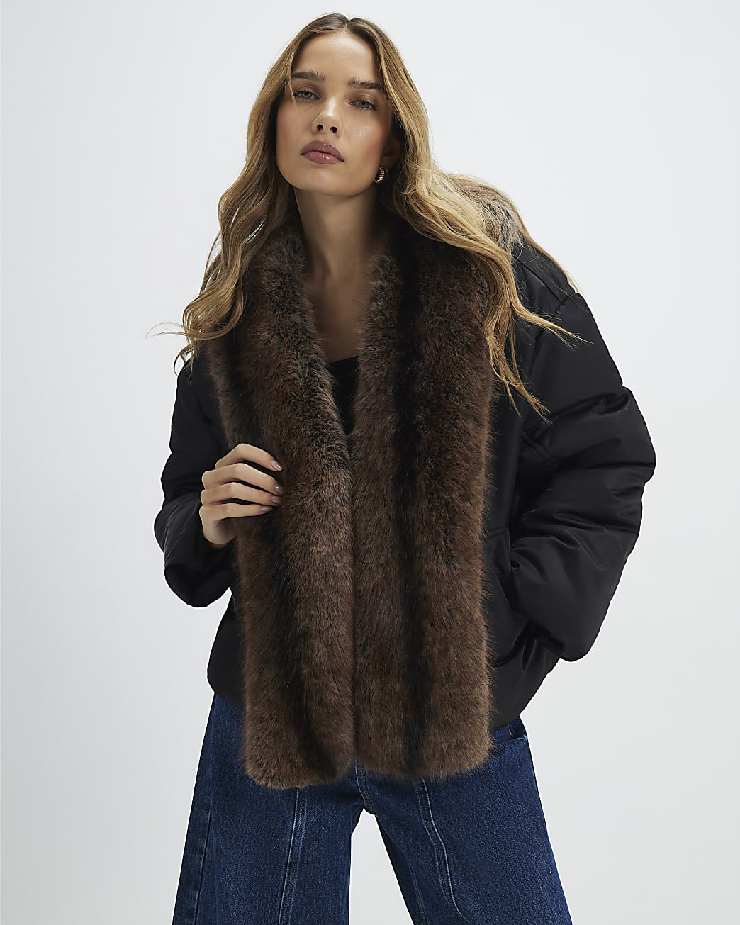 Black Faux Fur Trim Puffer Jacket | River Island UK & IE