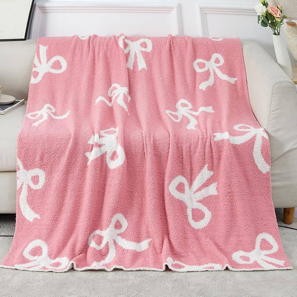 50" x 60" Bed Throw Blanket, Bow Pattern Throw Blanket for Home Decor and Gift, Microfiber Blanket Bow Blanket Plush Bedding, Soft Cozy Fluffy Throw Blankets for Couch, Sofa (F) | Amazon (US)