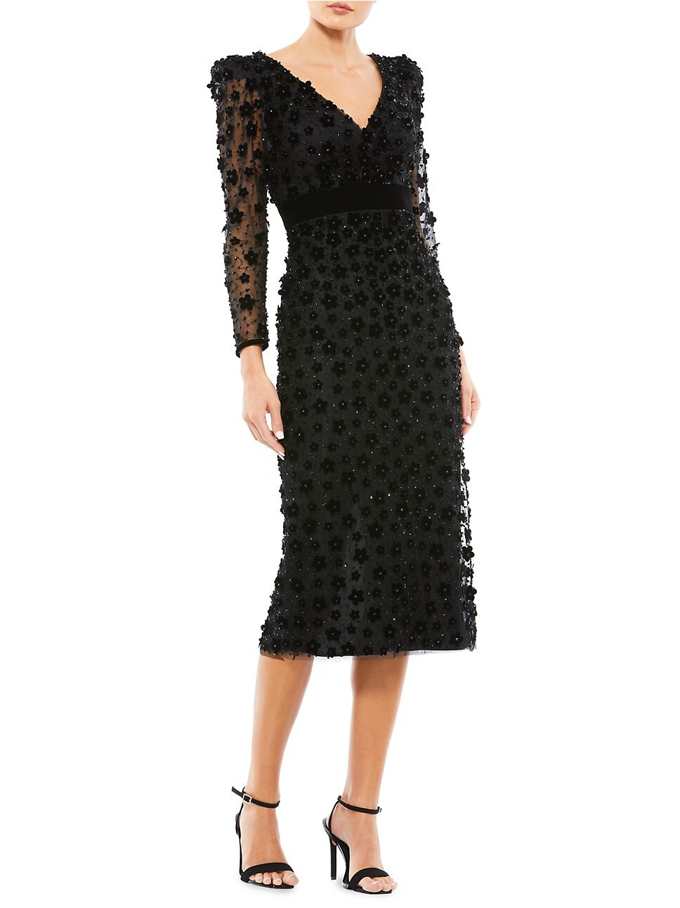 Embellished V-Neck Long-Sleeve Midi-Dress | Saks Fifth Avenue