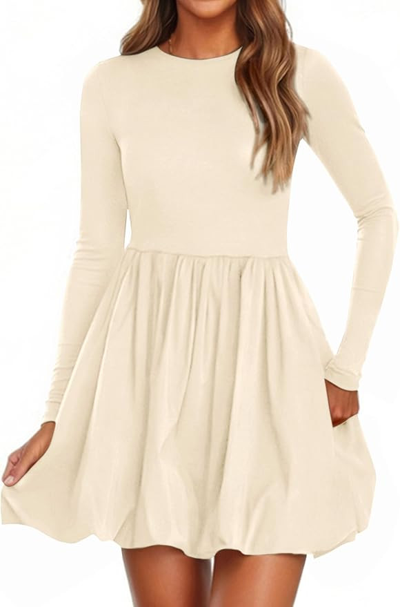 PRETTYGARDEN Fall Dresses for Women 2025 Casual Long Sleeve Bubble Cute Crew Neck A Line Mini Sho... | Amazon (US)