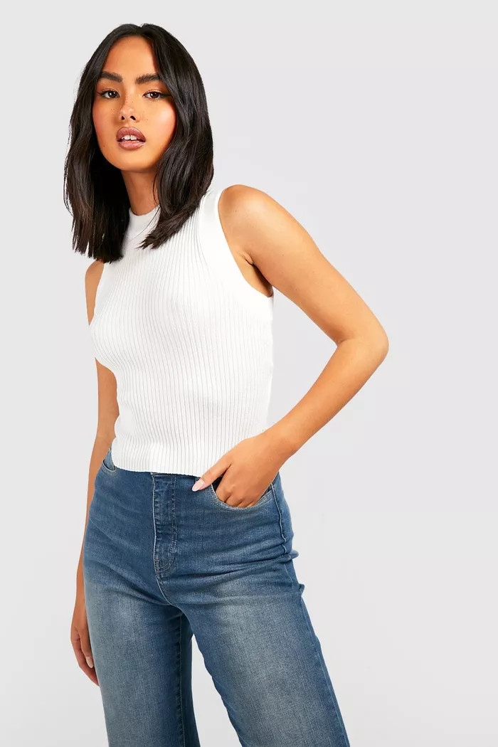 Racer Neck Rib Knit Vest | Boohoo.com (UK & IE)