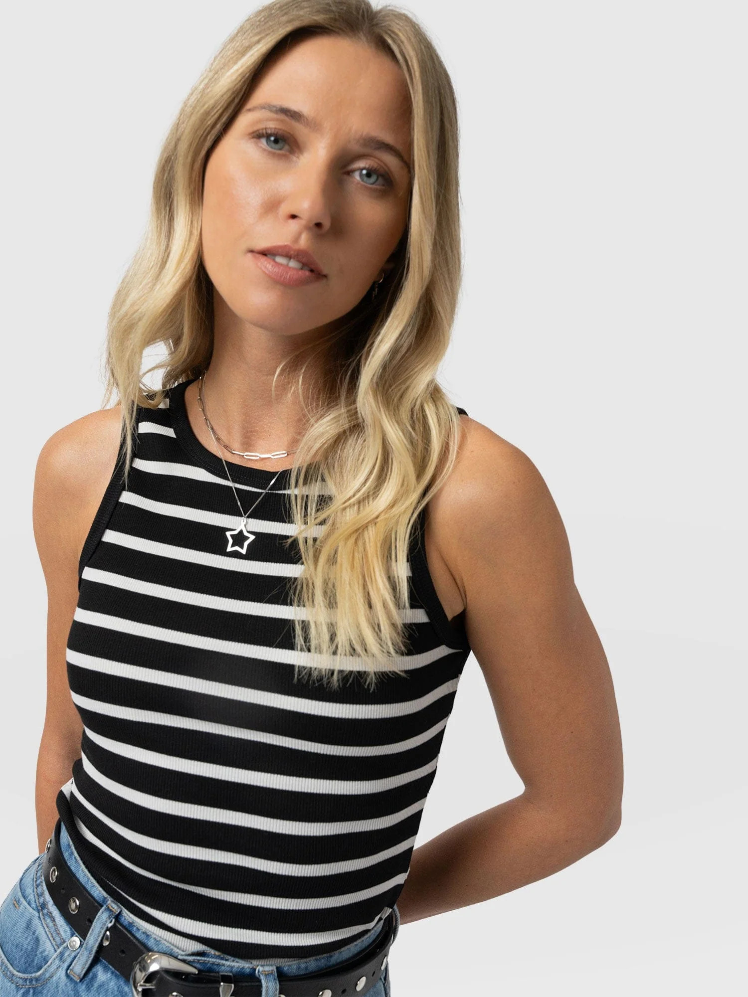 Nova Racer Vest - Black & White Stripe | Saint + Sofia
