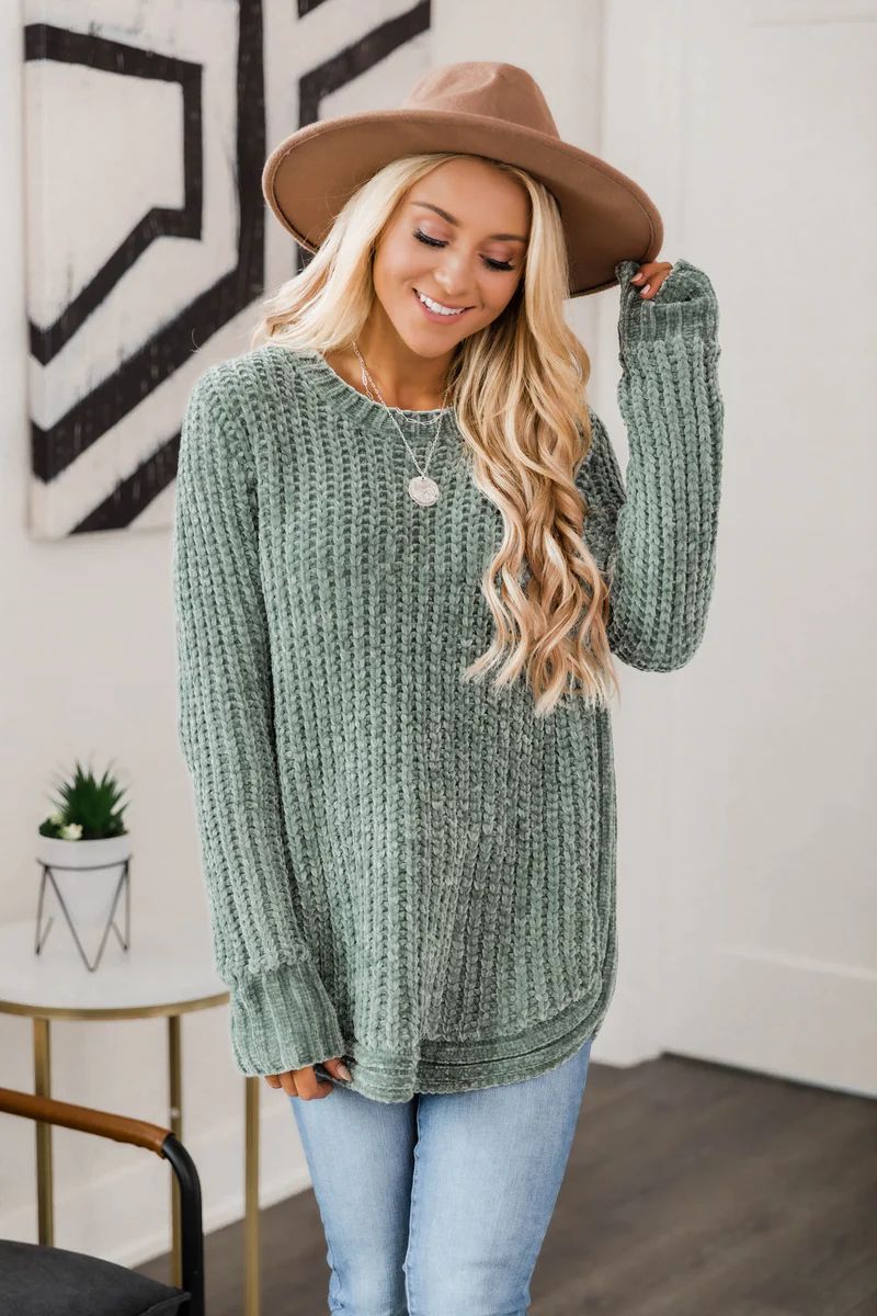 Faithful To My Heart Sage Sweater | The Pink Lily Boutique