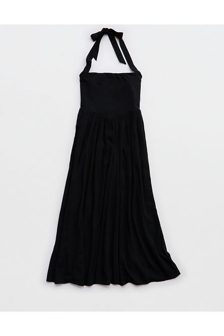 Aerie At The Barre Halter Dress Women's True Black XXS | Aerie