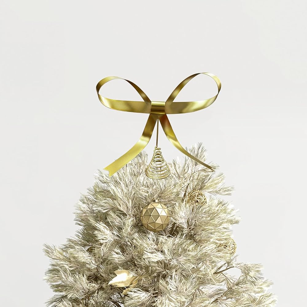 Gold Christmas Tree Topper,9.4 Inch Metal Bow Tree Topper,Gold Bow Decoration for Christmas Home ... | Amazon (US)