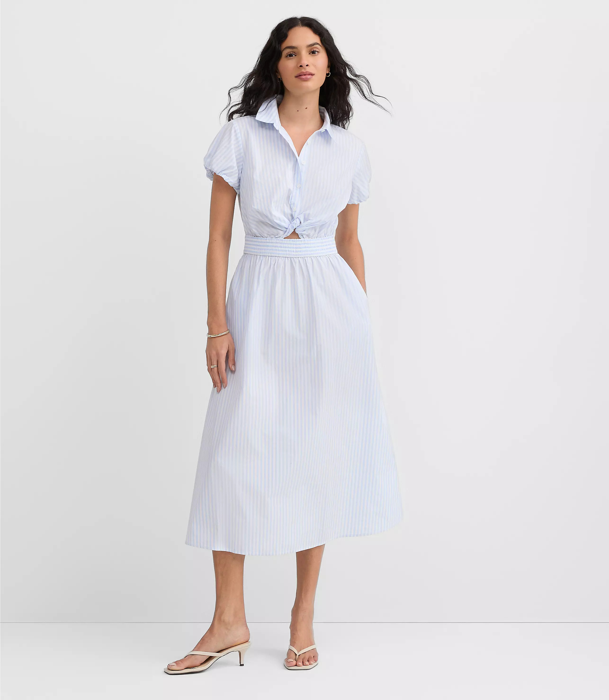 Striped Poplin Twist Midi Pocket Shirtdress | LOFT