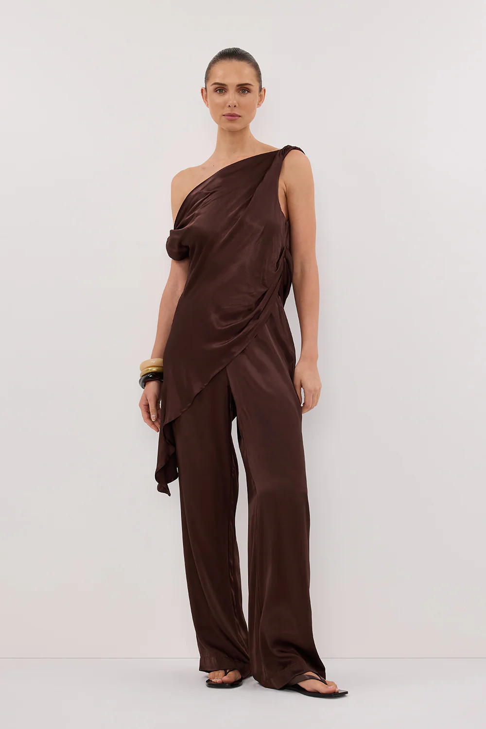 EVE BITTER CHOC ASYM SATIN TOP | DISSH