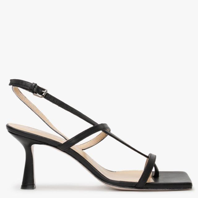 Barely Black Leather Square Toe Post Heeled Sandals | Daniel Footwear (UK)