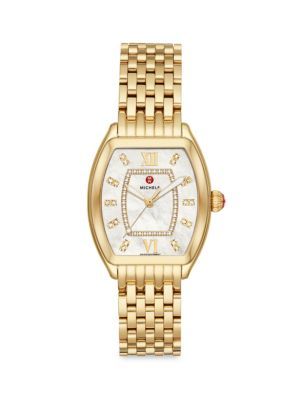 Michele Relevé 31MM 18K Goldplated Stainless Steel, 0.19 TCW Diamond &amp; Mother-Of-Pearl Dial ... | Saks Fifth Avenue OFF 5TH