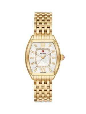 Michele Relevé 31MM 18K Goldplated Stainless Steel, 0.19 TCW Diamond &amp; Mother-Of-Pearl Dial ... | Saks Fifth Avenue OFF 5TH (Pmt risk)